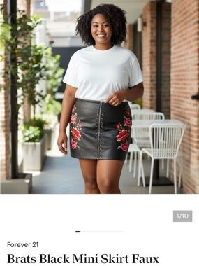 Forever 21 Faux Leather Mini Skirt Floral Studded Zip 2X